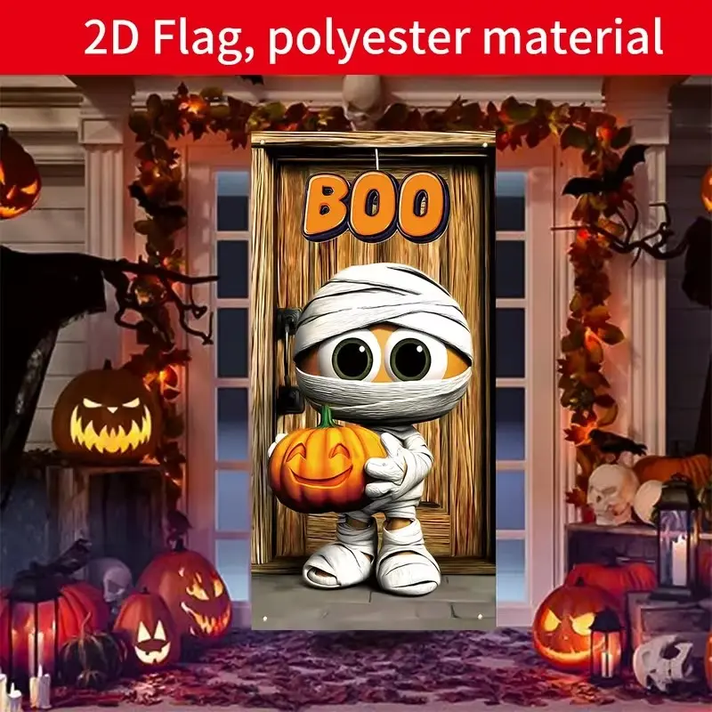 Large Halloween Door Decor, Funny Mummy Pumpkin Sign, Boo Design, No Power Needed, Easy Hang Banner for Porch, House, Party