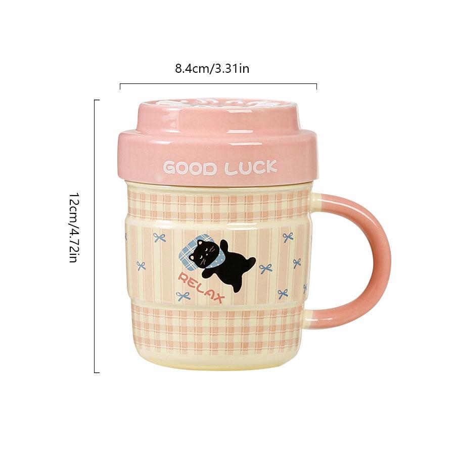 Cute Cat Mug with Lid, Funny Mug, Large Capacity Ceramic Coffee Cup, Ideal for Home & Office Use, Stylish Drinkware for Cats Lovers