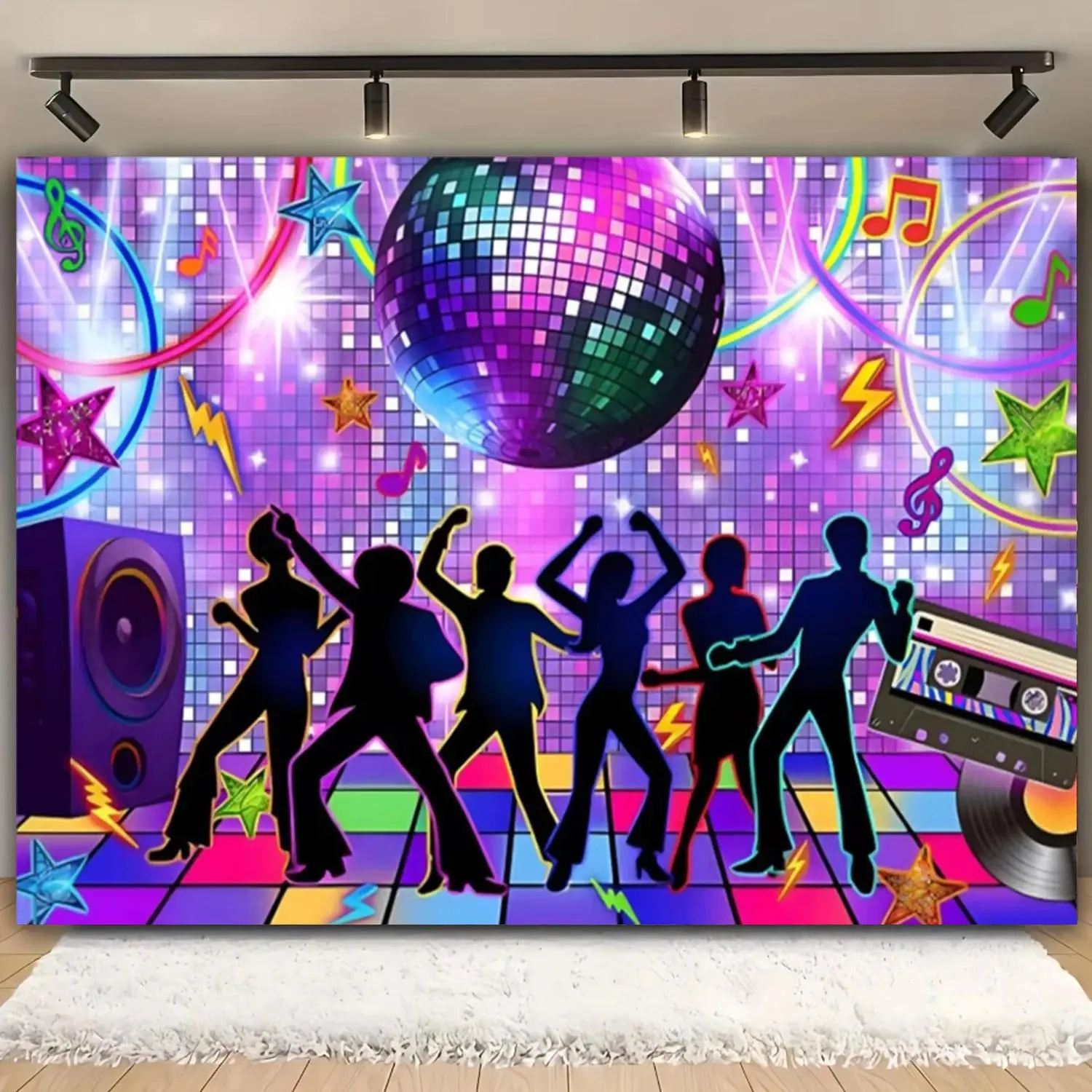 70's 80's 90's Disco Party Background Retro Disco Music Stage Party Decorated With Shining Lights Photography Background