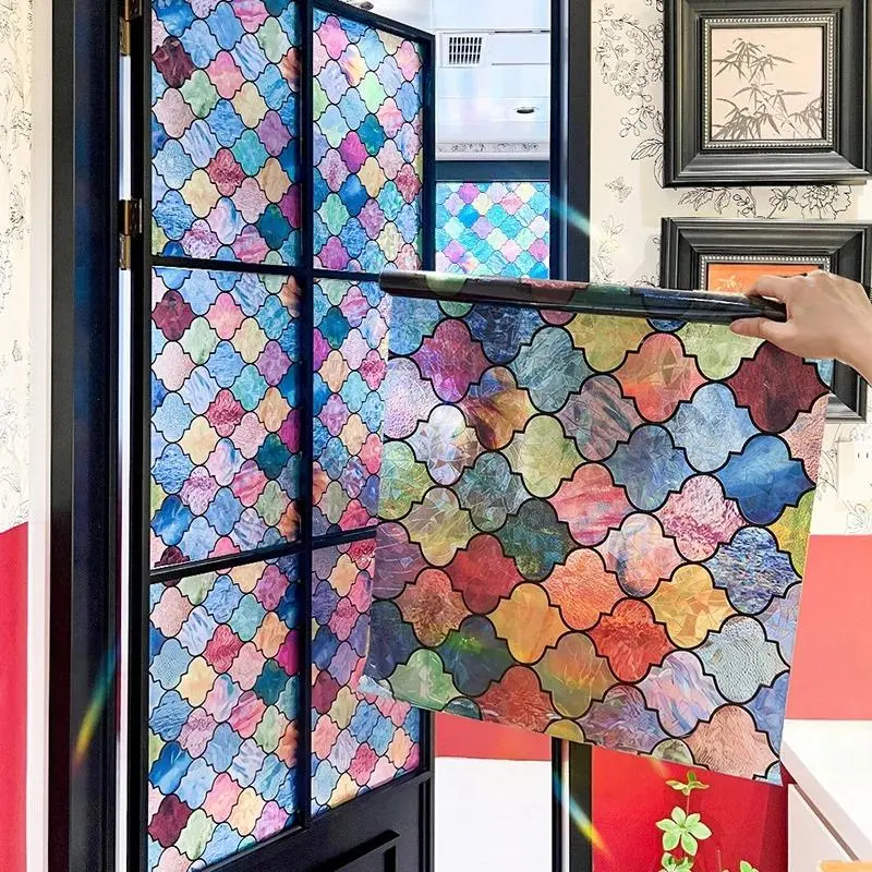 3D Window Privacy Film Static Cling Decorative Glass Window Film Anti Look Film Window Wallpaper Frosted Glass Sticker for Room