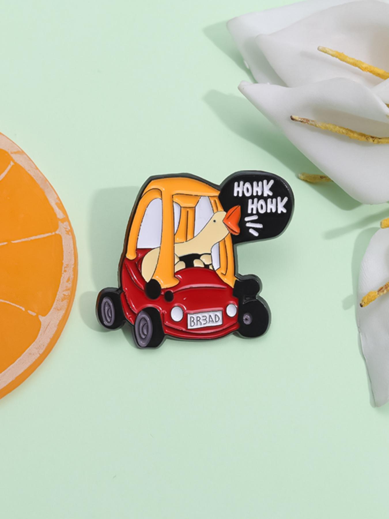 Cute Cartoon Car & Goose Design Brooch, Creative Metal Brooch with Letters Print, Fashion Accessory, Fashion Summer Charm Accessories for Men & Women
