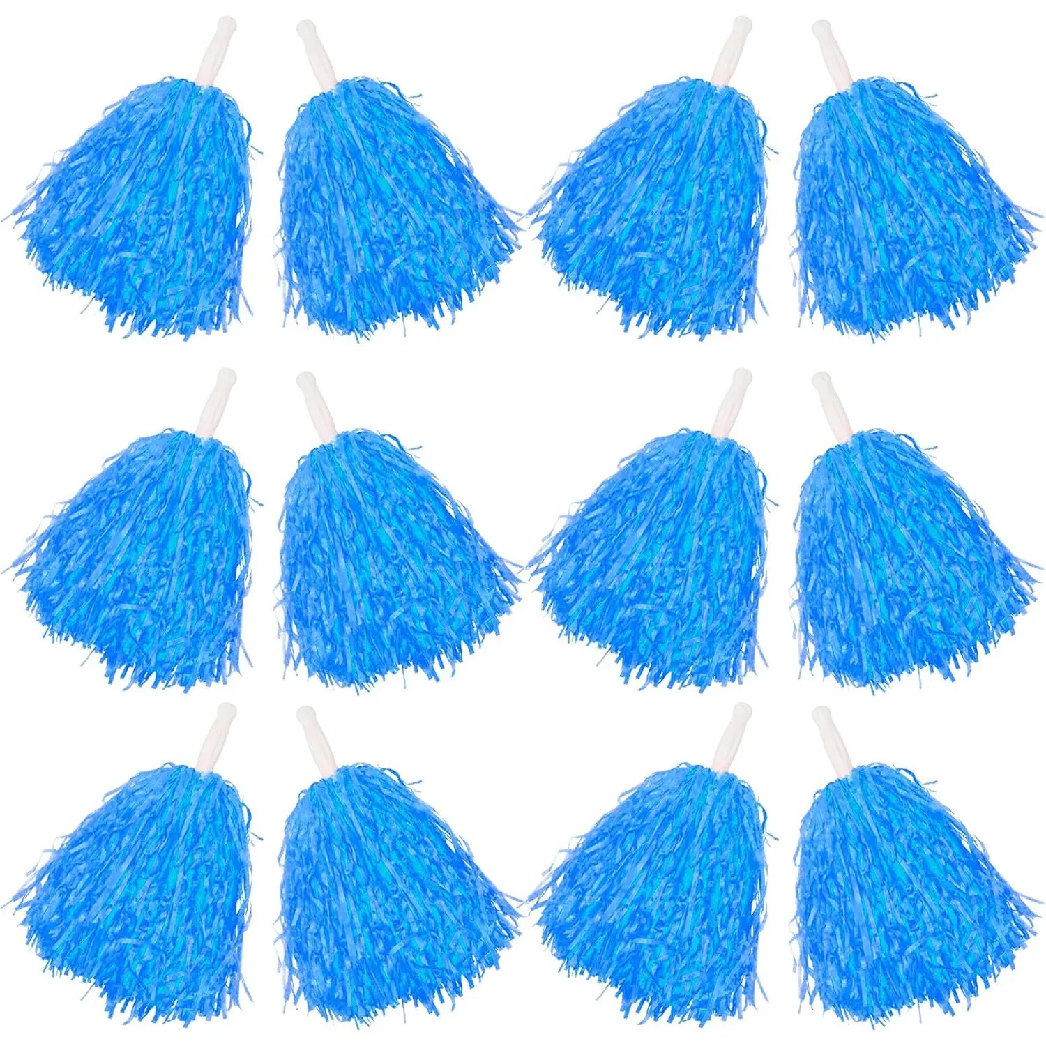 12 count Cheerleading Pom Poms, Pompoms with Handles  Squad Team Spirited Fun Pom Poms for Party,  Dance , Performance Celebration (Soft Plastic- Blue)