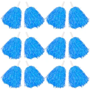 12 count Cheerleading Pom Poms, Pompoms with Handles  Squad Team Spirited Fun Pom Poms for Party,  Dance , Performance Celebration (Soft Plastic- Blue)