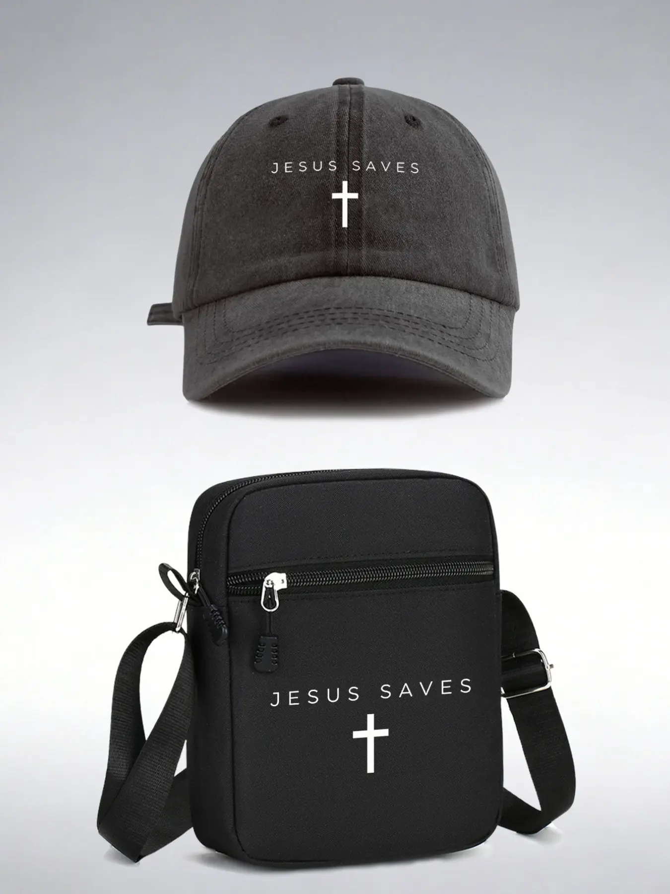 Jesus Saves Cross Design Baseball Hat and Backpack Set, Adjustable Street Fashion, Unisex, All Seasons, Perfect Gift, Fitted Hat Set