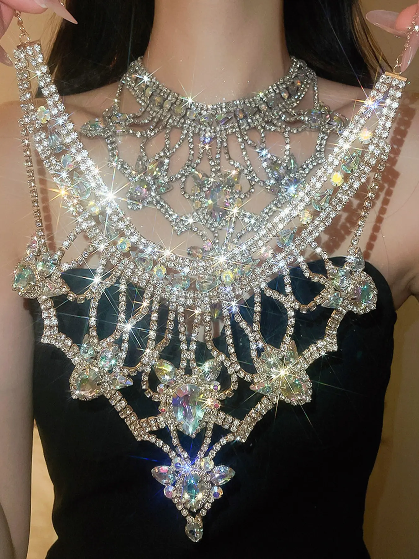 Elegant Rhinestone Water Drop Crystal Necklace Jewelry for Women, Perfect for Parties Weddings Holidays, All Seasons Accessory