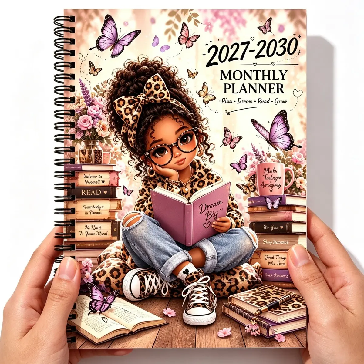 Latest African American Book Lover Girl Cover Planner, 2027-2030 Monthly Calendar Planner, 4-Year Habit Builder, Perfect Gift for Holidays and Birthdays