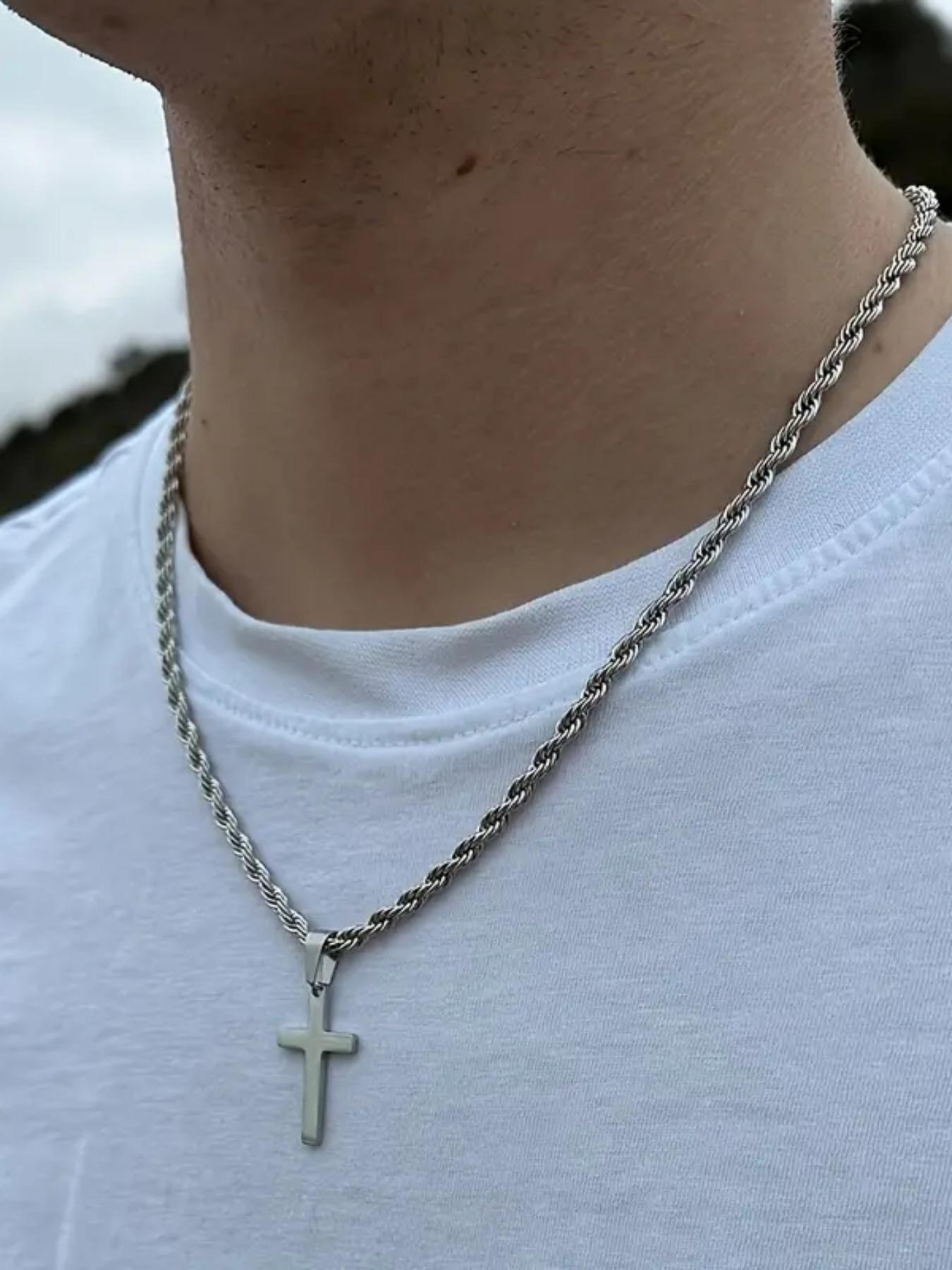 Men's Stainless Steel Cross Pendant Necklace, Fashion Jewelry for Party, Daily Clothing Decor, Trendy All-match & Exquisite Jewelry for Birthday Gift
