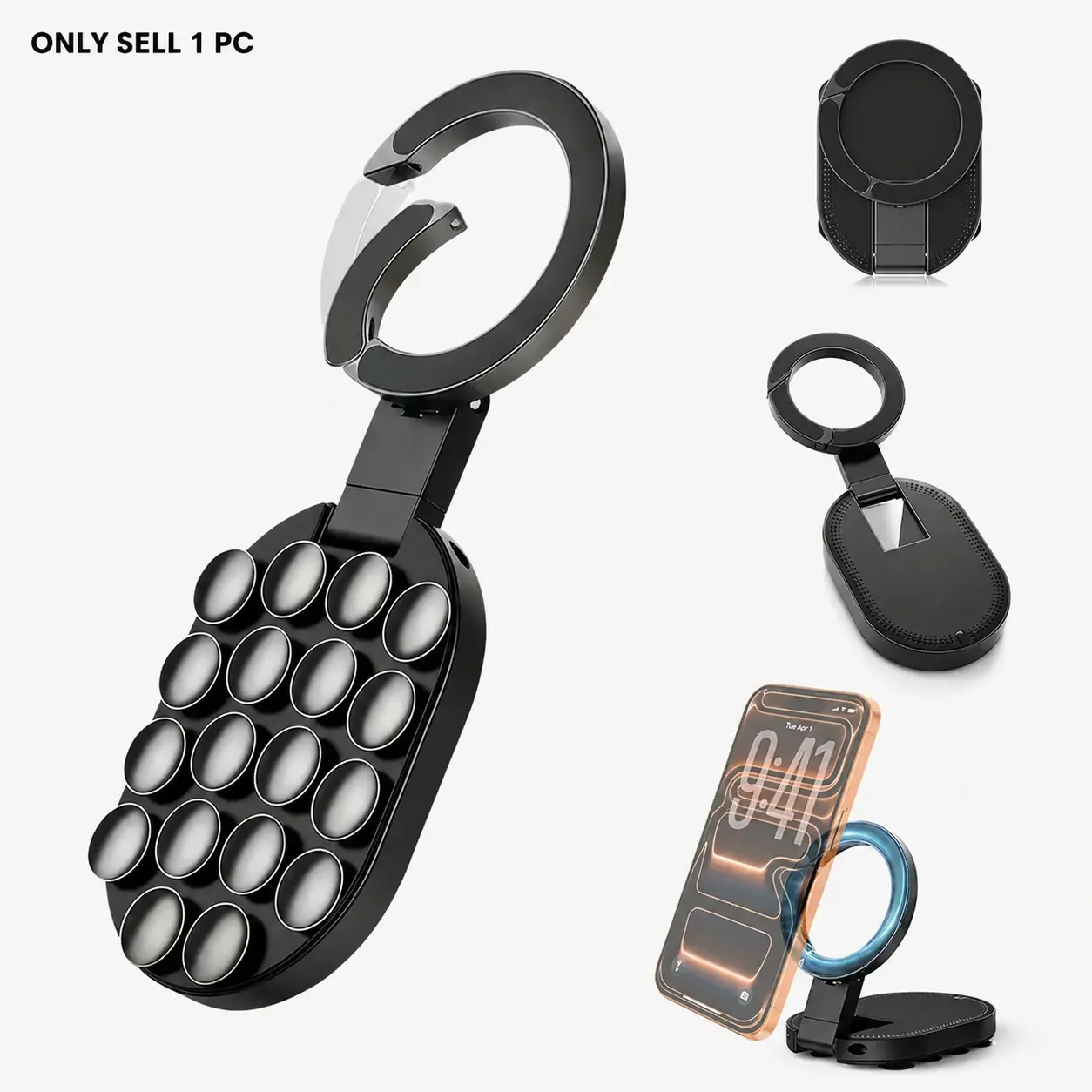 Portable Magnetic Phone Holder for MagSafe, Strong Suction Cup Phone Mount with 360° Rotation, Foldable Hands‑Free Stand for Gym, Car, Mirror, Glass & Desk
