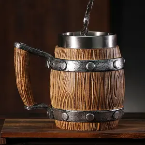 New German large wooden barrel beer cup personalized handmade imitation wood water cup large capacity cup ornament