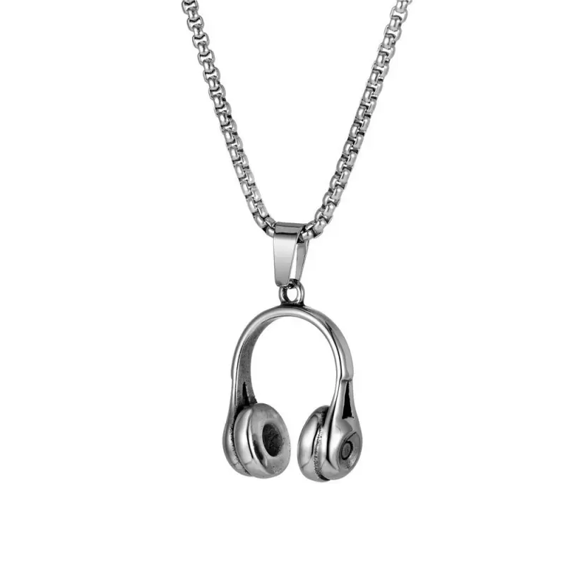New Melody Musical Headphone Pendant Titanium Steel Sweater Chain, Personality Music Lover Long Neck Chain, All-Match Decor Jewelry For Autumn Winter Daily Street Party Outfit Headphone Necklace Titanium Steel Jewelry Sweater Chain Music Accessory UnisexN