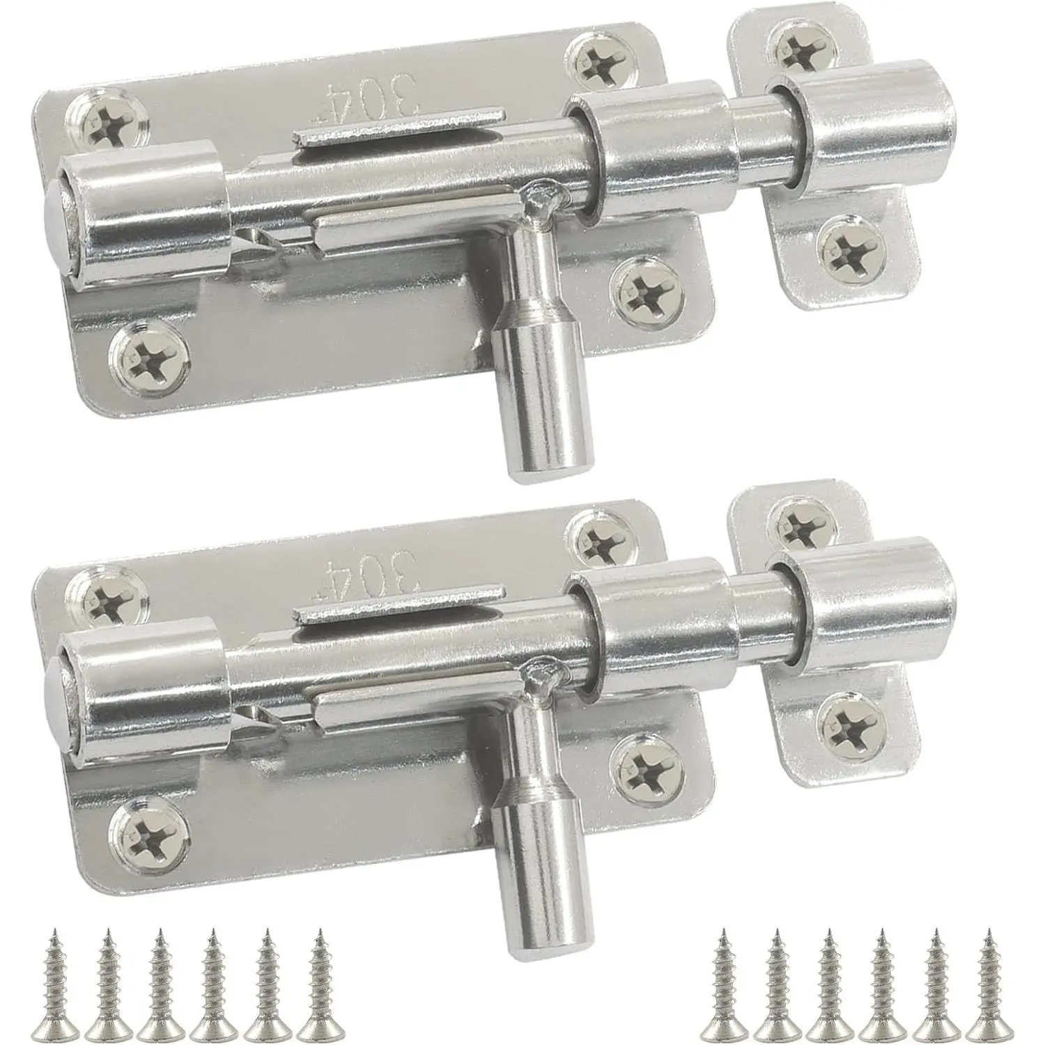 2 Pack  Door Latch Lock, 304 Stainless Steel Slide Gate Latches Heavy Duty Slide Bolt Set, Thickened Door Bolt for Gates/Homeowners ()