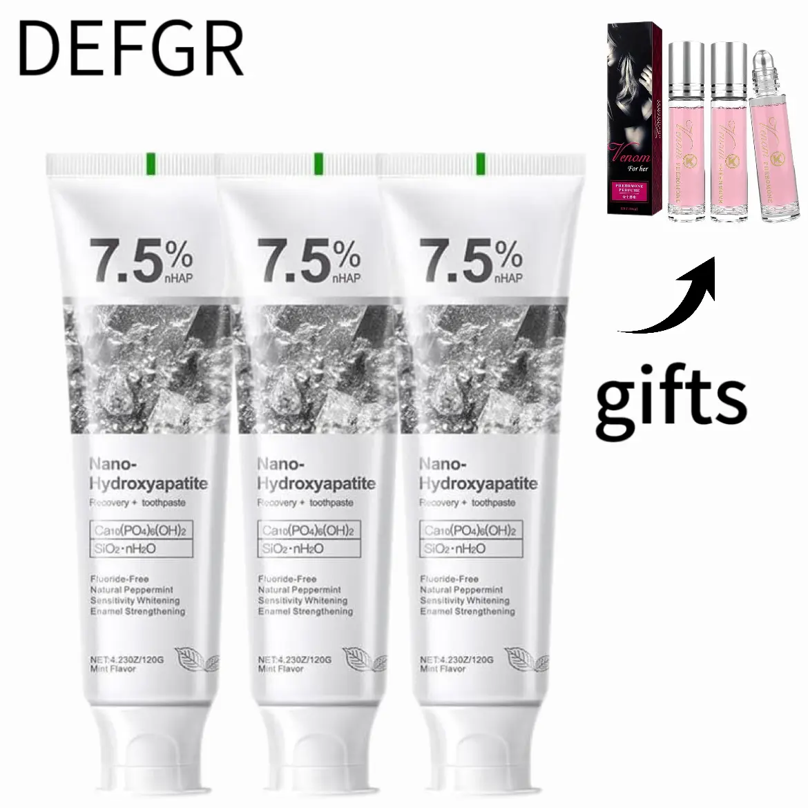 DEFGR 7.5% Hydroxyapatite Toothpaste, 7.5% Hydroxyapatite Toothpaste for Advanced Enamel Protection, Appropriate for Sensitive Teeth, Gentle and Effective Formula, Fresh Mint (3)