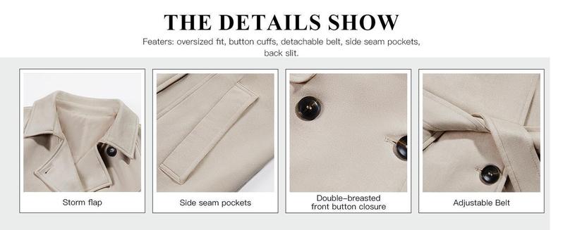 PASLTER Womens Long Trench Coat Fall Faux Suede Jackets Double Breasted Lapel Pea Coat with Belt