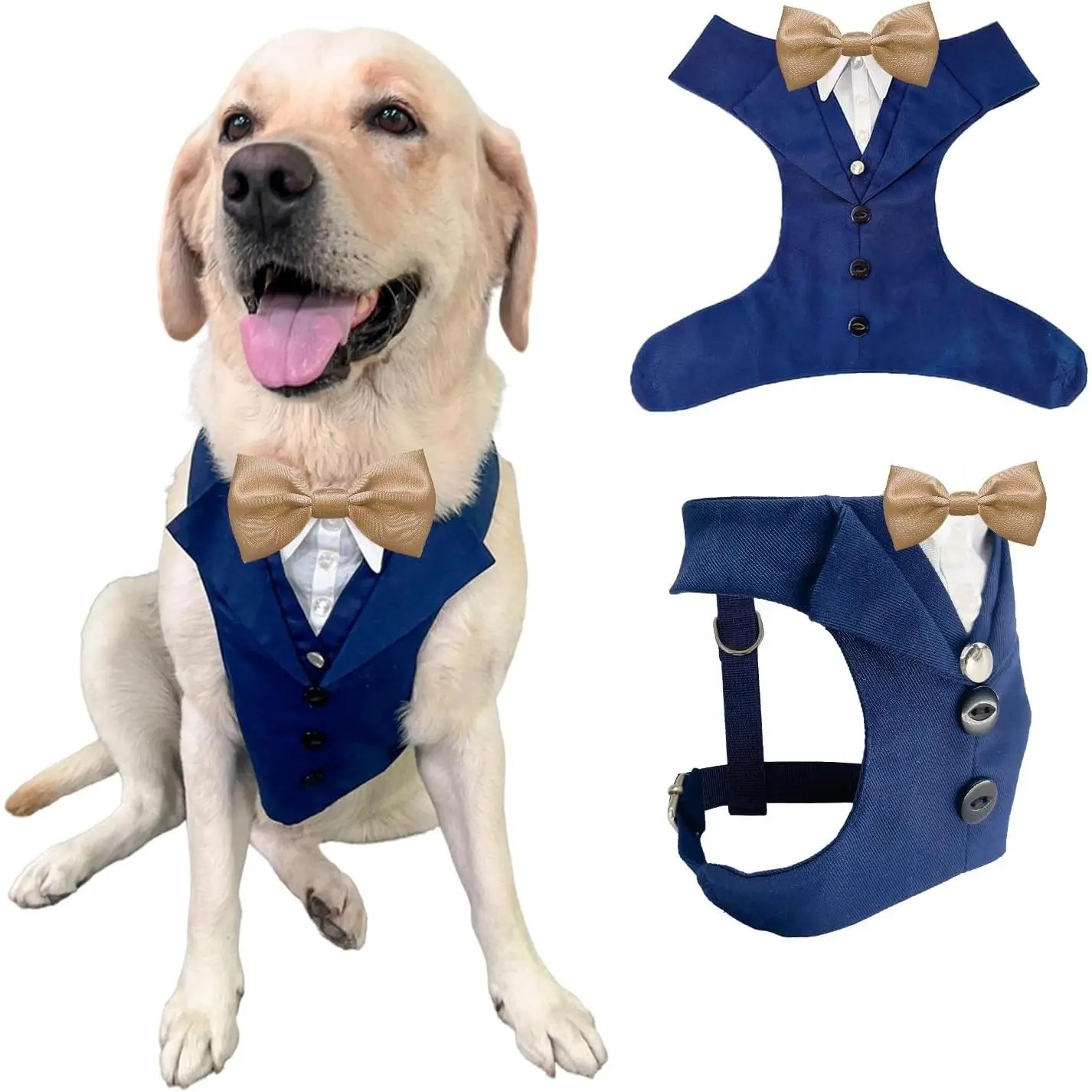 Dog Tuxedo for Wedding Outfit, Dog Suit and Tie Costumes for Birthday, Halloween, Cosplay, Christmas Party, Pet Formal Wear with Bowtie, Tux for Medium Large Dogs, Bulldog, Labrador, Husky