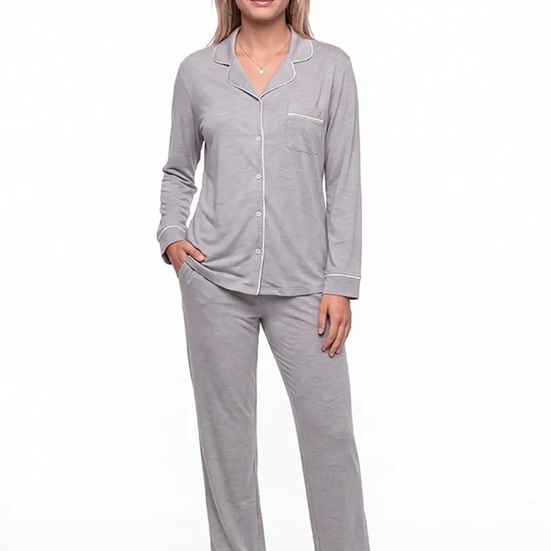 Women's V-Neck Pajama Set with Long Sleeves, Relaxed Homewear for Everyday Indoor Wear and Bedtime