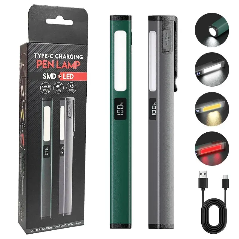 Rechargeable LED Multitool Flashlight with Magnetic Clip, Smart LCD Power Display Pocket Flashlight, Dual Flashlight Mini Pen Light, Camping Essentials Car Emergency Tool