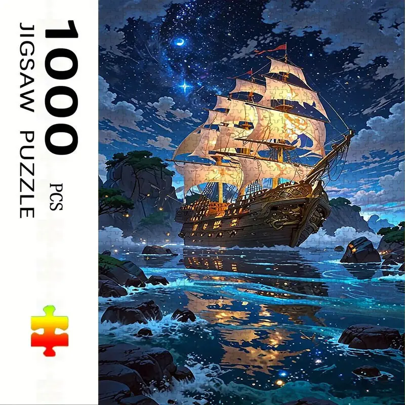 1000 Piece Sailboat Theme Puzzle, Large Adult Family Interactive Puzzle Toy, DIY Home Decor Brain Challenge, Festive Gift, Durable Puzzle