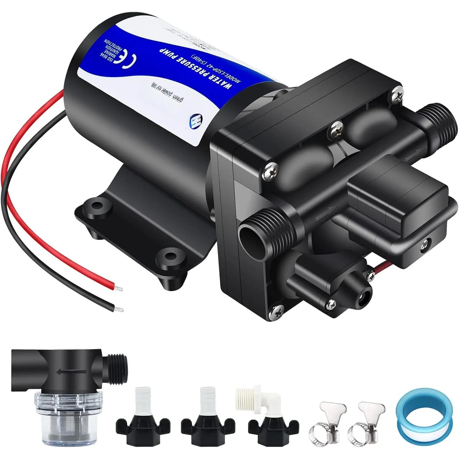 12V DC RV  Water Booster Pump - 5 GPM, 70 PSI, Self Priming, Diaphragm Washdown Pump for