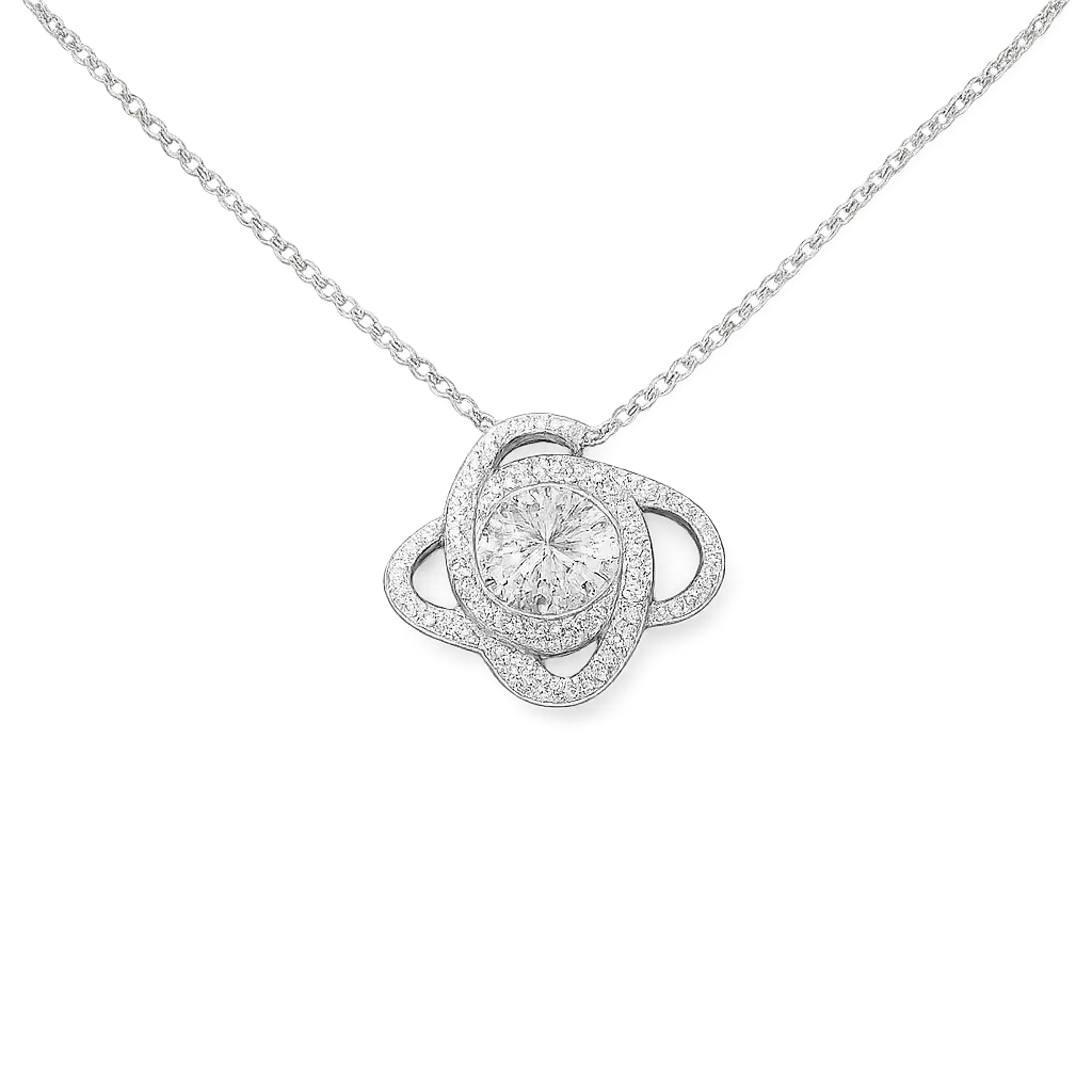 Silver Plated Copper Interlocking Swirl Pendant Necklace with Sparkling CZ Solitaire Minimalist Clavicle Chain  Gift for Women Girl Carded Packaging party accessory