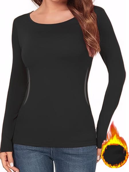 Women's Thermal Shirts Fleece Lined Athletic Tops Long Sleeve Compression Workout Baselayer for Cold Weather, Soft Breathable Round Neck Long Sleeve Thermal Warm Tops, Casual Fall & Winter Fitted Bottom Layering Shirts for Women