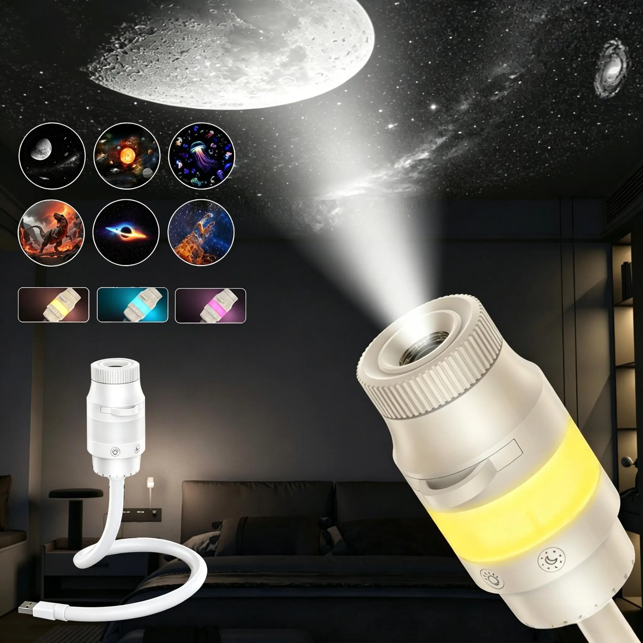 Smart Starry Sky Projector - Portable USB-powered Space starry sky projector, dimmable night light, with replaceable film-style projection images, suitable for bedrooms, game rooms, ceilings, gifts, and parties