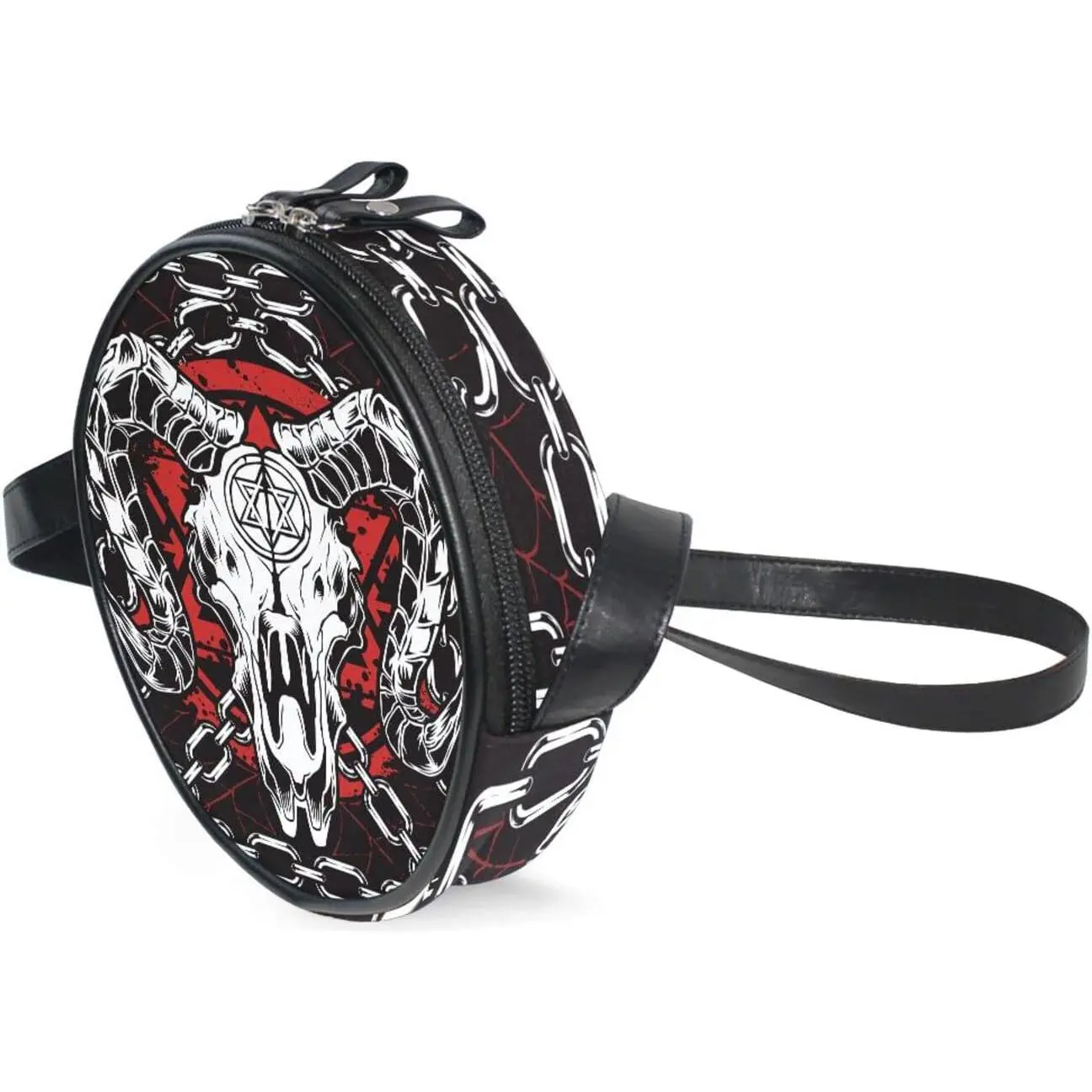 Devil Skull Baphomet Satanic Pentagram Round Crossbody Bag Canvas Messenger Purse