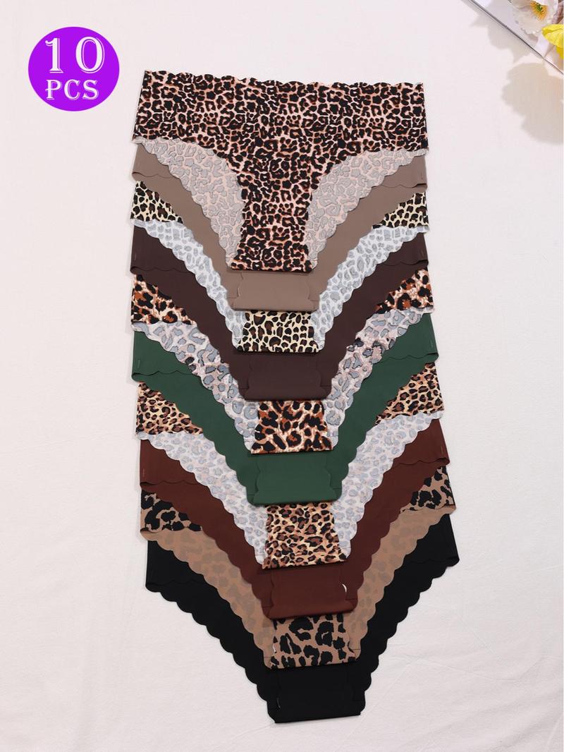 Women's Plain & All Over Print Solid Seamless Panty, Soft Comfy Breathable Knicker for Daily Wear, Underwear for All Seasons