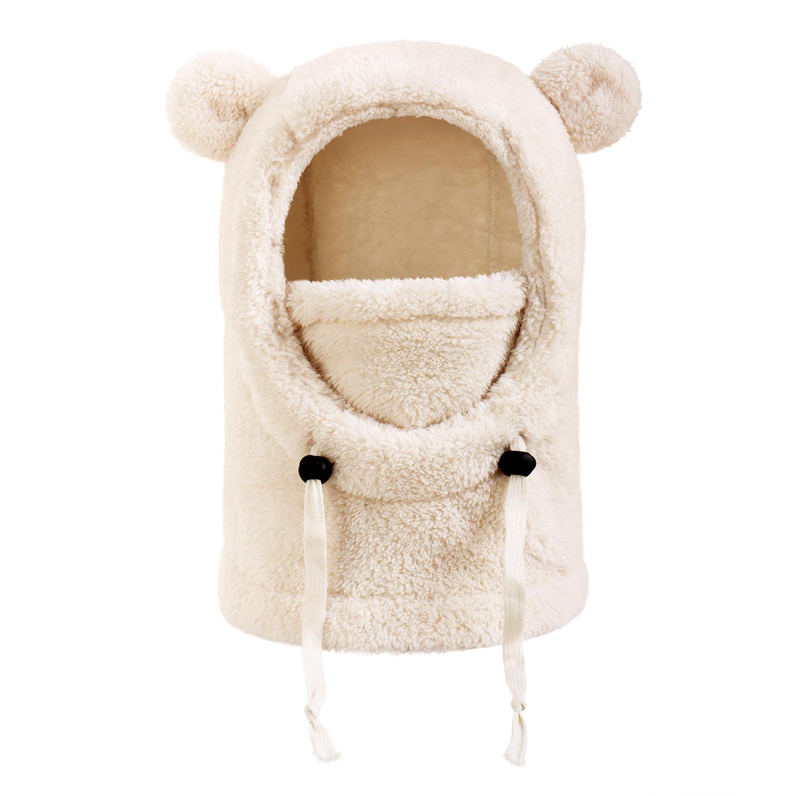 Autumn/Winter Kids Hooded Hat with Cute Bear Ears, Fleece-Lined Scarf and Mask, Unisex Children Outdoor Windproof Animal Headwear, Hooded Bonnet