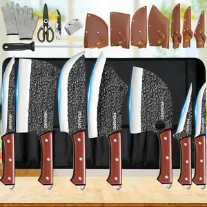 MDHAND Kitchen Chef Knife Set, Hand Forged High Carbon Stainless Steel, Blades for Meat, Slicing, Chopping, Boning, Professional Knife Set with Roll Bag,Best Gift #DealsForYouDays