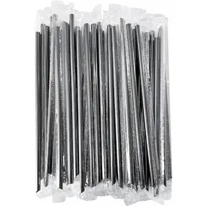 Straws [200 Count] 7.48inch Black Straws Cocktail Straws Disposable Plastic Drinking Milk Straws, Individually Wrapped, Sharp Pointed Tip