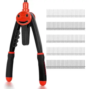 13" Rivet Gun with 150Pcs Rivets and Automatic Rebound Labor-Saving Design Heavy Duty Hand Riveter Tools  Metal, Aluminum, Steel HT0437-HR