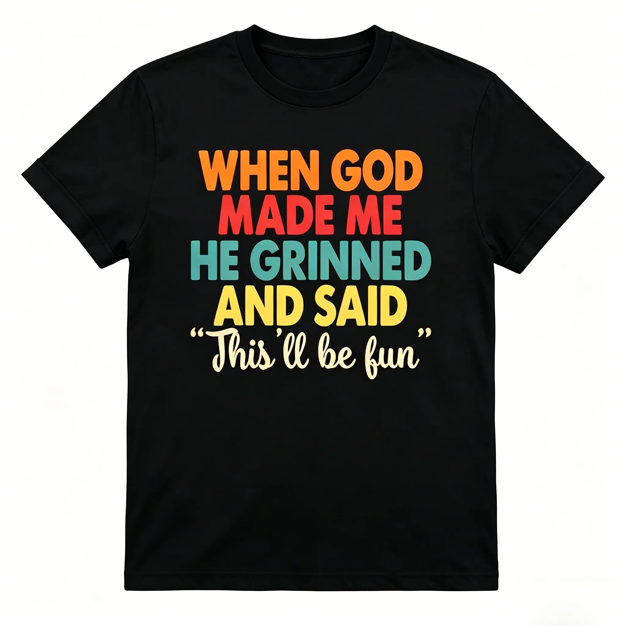 Oversized Cotton T-Shirt - Casual Sports Top with Funny "God Made Me" Quote, Soft Fabric, Retro Vibe, Self-Love Humor, Confident Fit, Streetwear Style, 1-Piece Sportswear