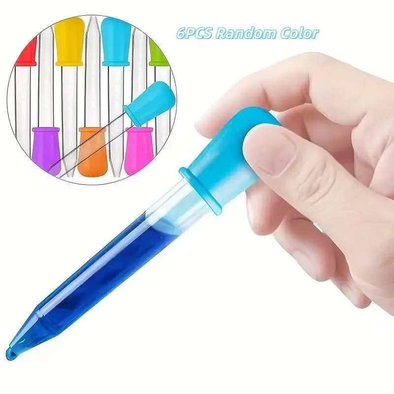 6-Pack Liquid Droppers with Latex Bulb, Plastic Pipettes for Candy Oil, Kitchen Gummies Making, Random Colors, Essential Baking Tools