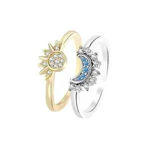 Women's Adjustable Celestial Sun & Moon Symbol Ring Set, Simple Female Costume Jewelry, Open Stackable Rings for Party-Daily Wear, Engagement Gift #SunMoonRing
