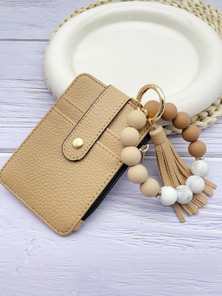 1pcs minimalist style, featuring marble-patterned silicone beads handcrafted into a western cowboy bag, wrist keychain, women's wallet card holder, bracelet key ring, Keychain Wristlet, perfect gift for friends or mothers