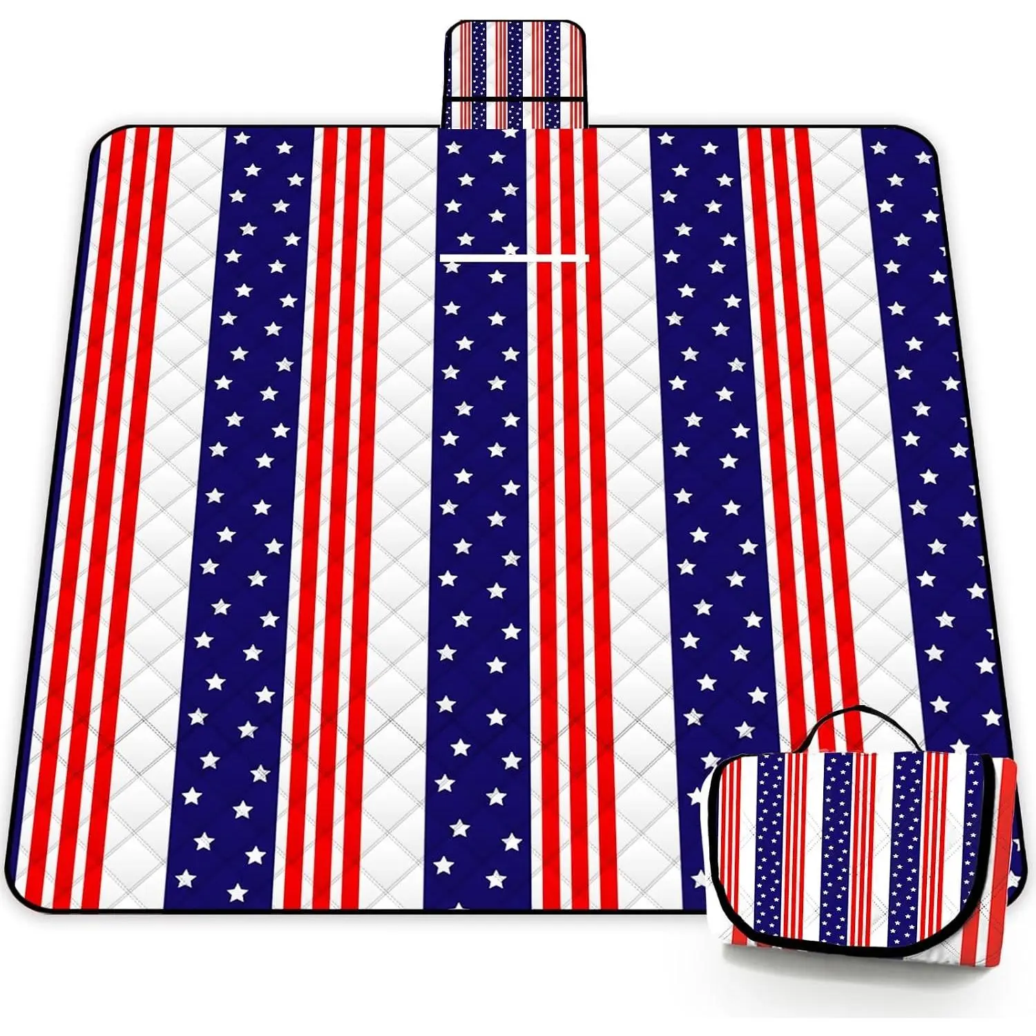 Extra Large Patriotic Picnic Blanket Waterproof,80"x 80"Foldable Machine Washable Beach Blanket,Outdoor Blanket for 6-8 Adults,Suitable for Indoor Crawling,Park Beach,Camping,Hiking,Family