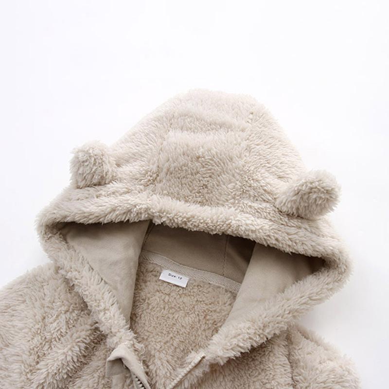 Newborn Baby Boys Girls Bear Ear Fleece Jumpsuits Outfit Long Sleeve Hooded Romper Winter Warm Snowsuit Clothes
