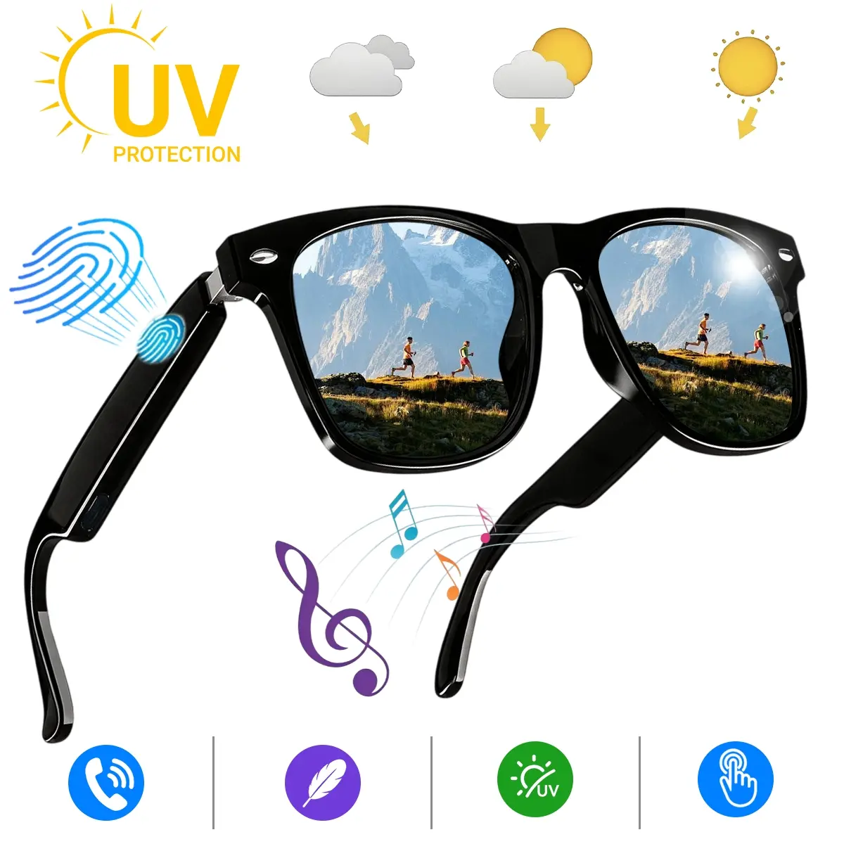 Bluetooth Sunglasses, Multifunctional Audio Sunglasses with Open Ear Sound and Smart Touch Control, UV Protection Glasses for Music, Calls and Voice Assistant, Wireless Eyewear for Outdoor Sports, Travel and Perfect Gift for Men and Women