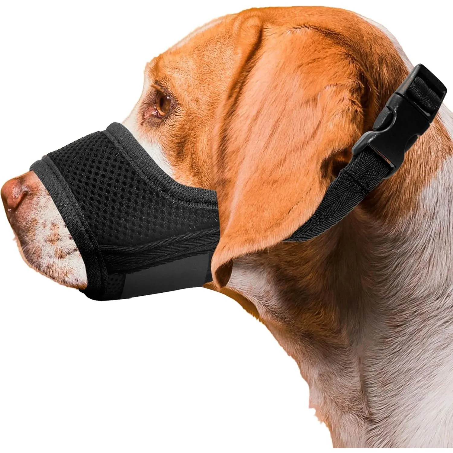 Dog Muzzle, Soft Breathable Muzzle for Small Medium Large Dogs, Air Mesh Nylon Muzzle Cover Prevent Biting Barking Chewing, Adjustable Drinkable Pet Muzzle 6 Sizes(Black,M)