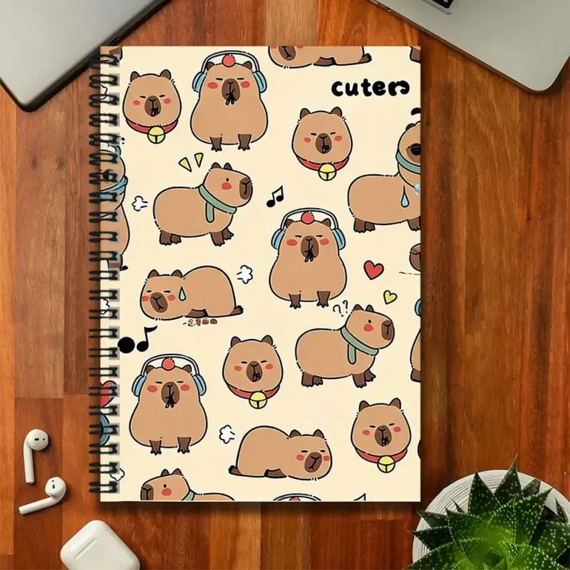 A capybara-themed spiral notebook with a cartoon cover and various eye-catching expressions. Suitable for work records, study notes, makes a gift for graduation ceremonies or birthdays. Whether it's for writing a diary, Spiral notebook journal