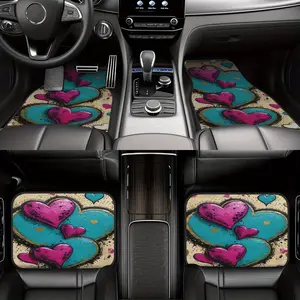 4pcs Heart Graffiti Pattern Car Floor Mats - Stylish & Durable, Stain-resistant, Anti-slip, Easy Clean, Universal Fit for All Vehicles, Front & Rear Seats Floor Mats, Anti-fouling And Dust-proof Car Floor Protection Mats for Women and Men