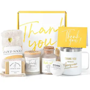 Thank You Gifts for Women, 8 count Employee Appreciation Gifts Baskets for Women Thank You Farewell Gifts for Coworkers Teacher  Hostess Secretary Nurse Mom Pastor-   Gratitude Box w/Candle
