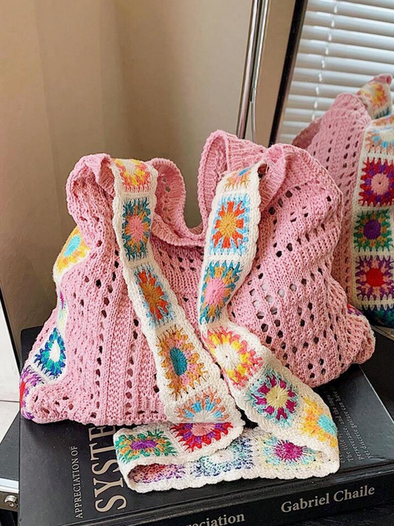 Women's Fashionable Floral Pattern Crochet Shoulder Bag, Boho Style Crossbody Tote Bag for Daily Used, Casual Trendy Versatile High-quality Daily Commuting Bag Women's Fashionable Floral Pattern Crochet Shoulder Bag, Boho Style Crossbody Tote Bag for Daily Used, Casual Trendy Versatile High-quality Daily Commuting Bag