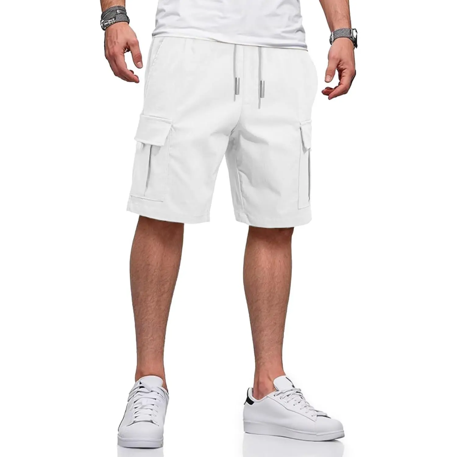 Men's Classic Stretch Chino Cargo Shorts with Drawstring, 6 Pockets, 9" Inseam(Gift)
