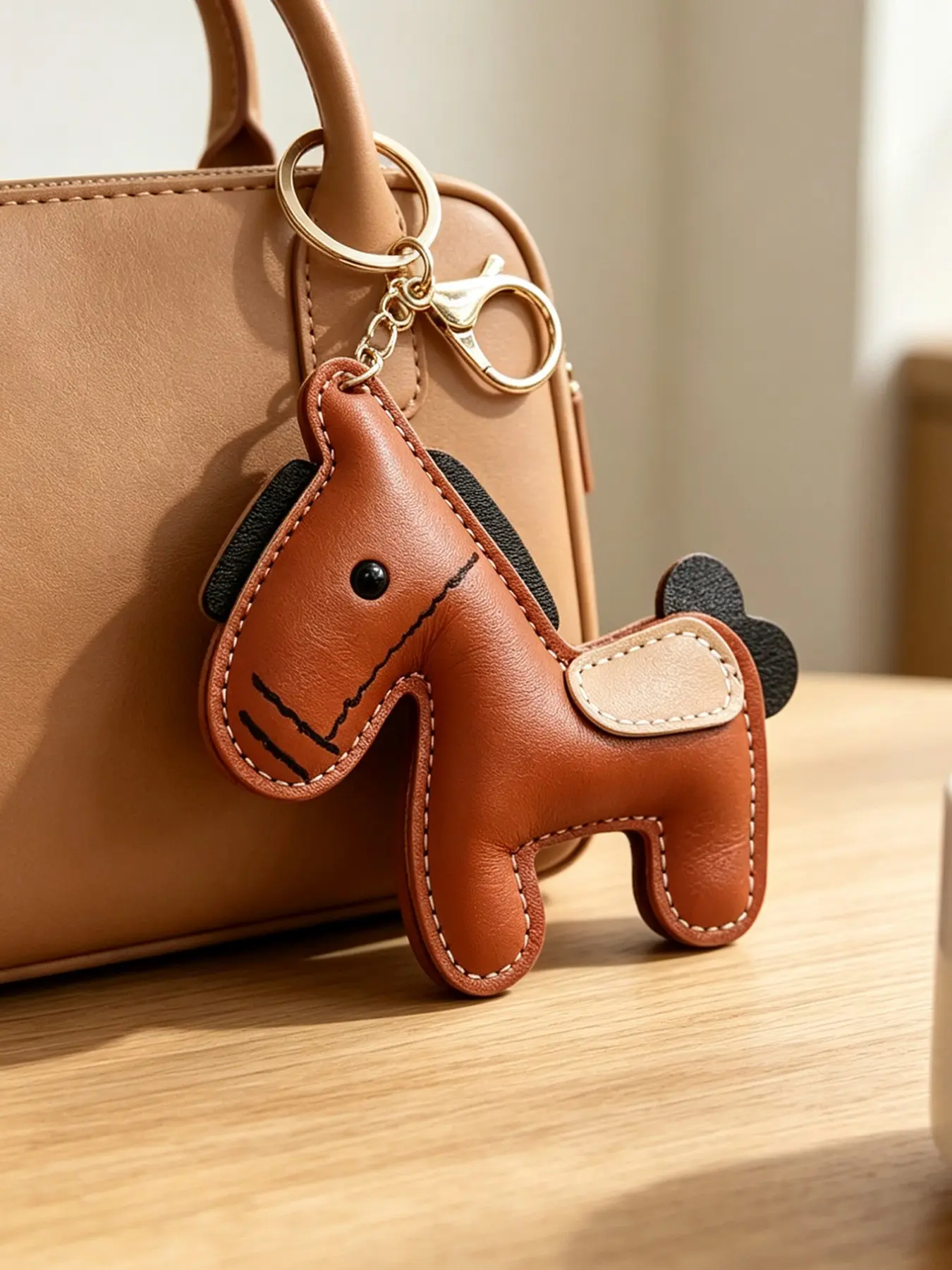 Vintage Horse Keychain with Lobster Clasp, PU Material, Ideal for Keys, Bags, Wallets, Birthday Gift, Available in 4 Colors