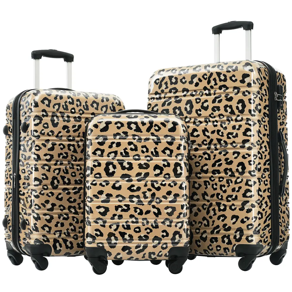 3-Piece Expandable Hardshell Luggage Set with 4-Wheels 360-Rotation Spinners, TSA Lock, Lightweight Lined Interior, Protective Film, 20"+24"+28" Leopard Print Home Storage & Organization Luggage
