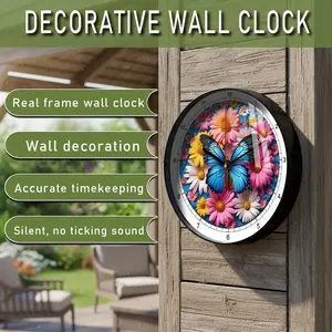 1 Piece Butterfly and Flower Pattern Round Plastic Frame Wall Clock 8inch/12inch Plastic Shell Silent Movement Accurate Timekeeping Stable Timing Suitable for Gifting Suitable for Courtyard, Garden, Patio, Poolside, Outdoor Party Venue