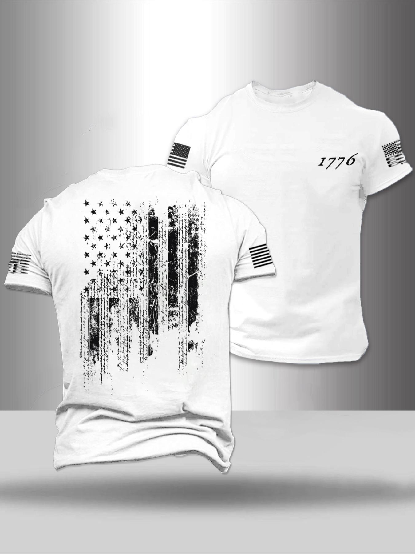 Men's American Flag Print Round Neck Tee, Regular Fit Casual Short Sleeve Crew Neck T-Shirt for Summer, Fashion Men's Top for Daily Wear