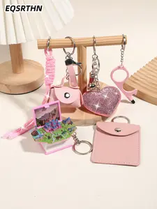 Charming 6-Piece Keyring Assortment - Features a Tiny Book Keychain, Sparkling Heart, Miniature Purse, and Functional Square Clip for All Occasions