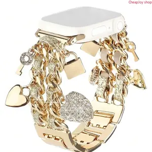 2026 1 Piece Metal Thin Leather Rope Double Heart Lock Core Smart Wrist Strap, Adjustable, Women's, Smartwatch Strap, Compatible with Apple Watch 38 - 49mm, Suitable for Apple Watch Series 1 - Ultra, Strap Only, Watch and Case Not Included